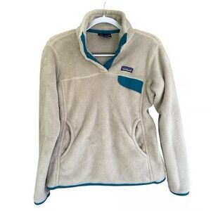 Patagonia Re-Tool Snap T Fleece Pullover Women's Size Medium Beige Teal